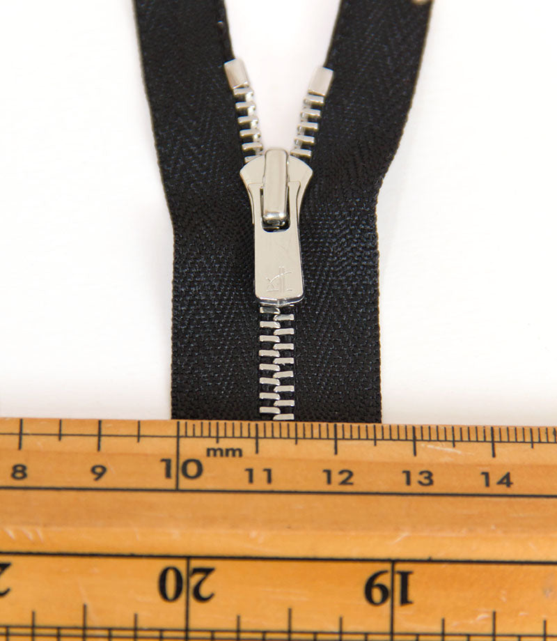 YKK Excella #3 Closed-End Metal Zippers with Silver Teeth Black