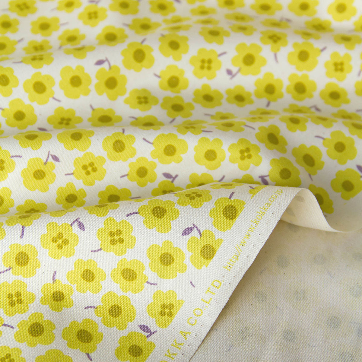 Oxford Cotton Kokka Floral Print Fabric Yellow by the Yard