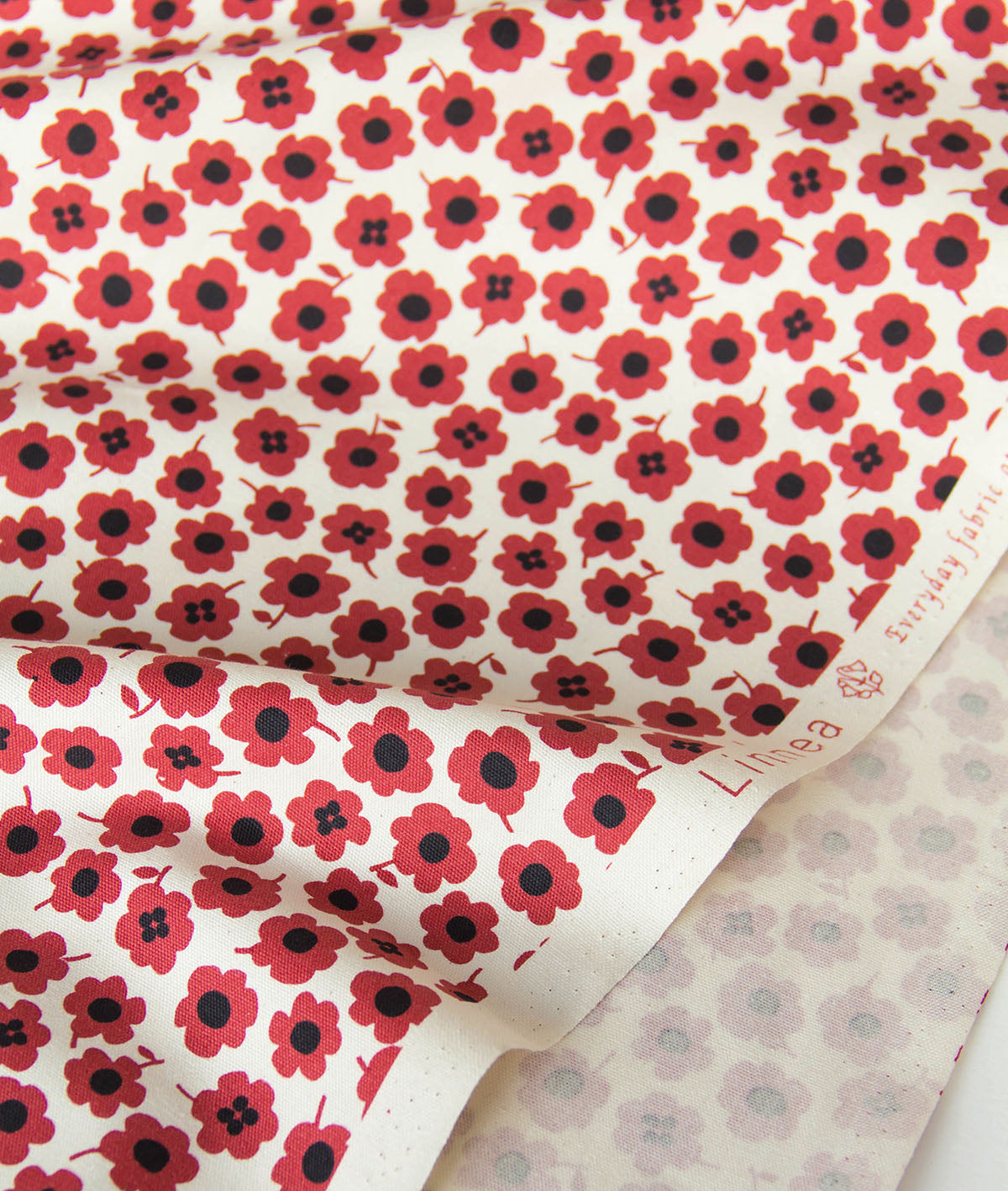 Oxford Cotton Kokka Floral Print Fabric Red by the Yard