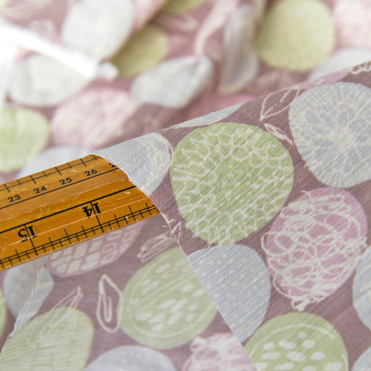 Lightweight Crinkled Gauze with Pastel Circle Pattern Dusty Mauve by the Yard