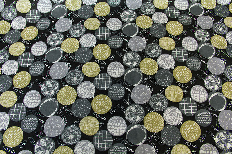 Lightweight Crinkled Gauze with Geometric Circle Pattern Black by the Yard