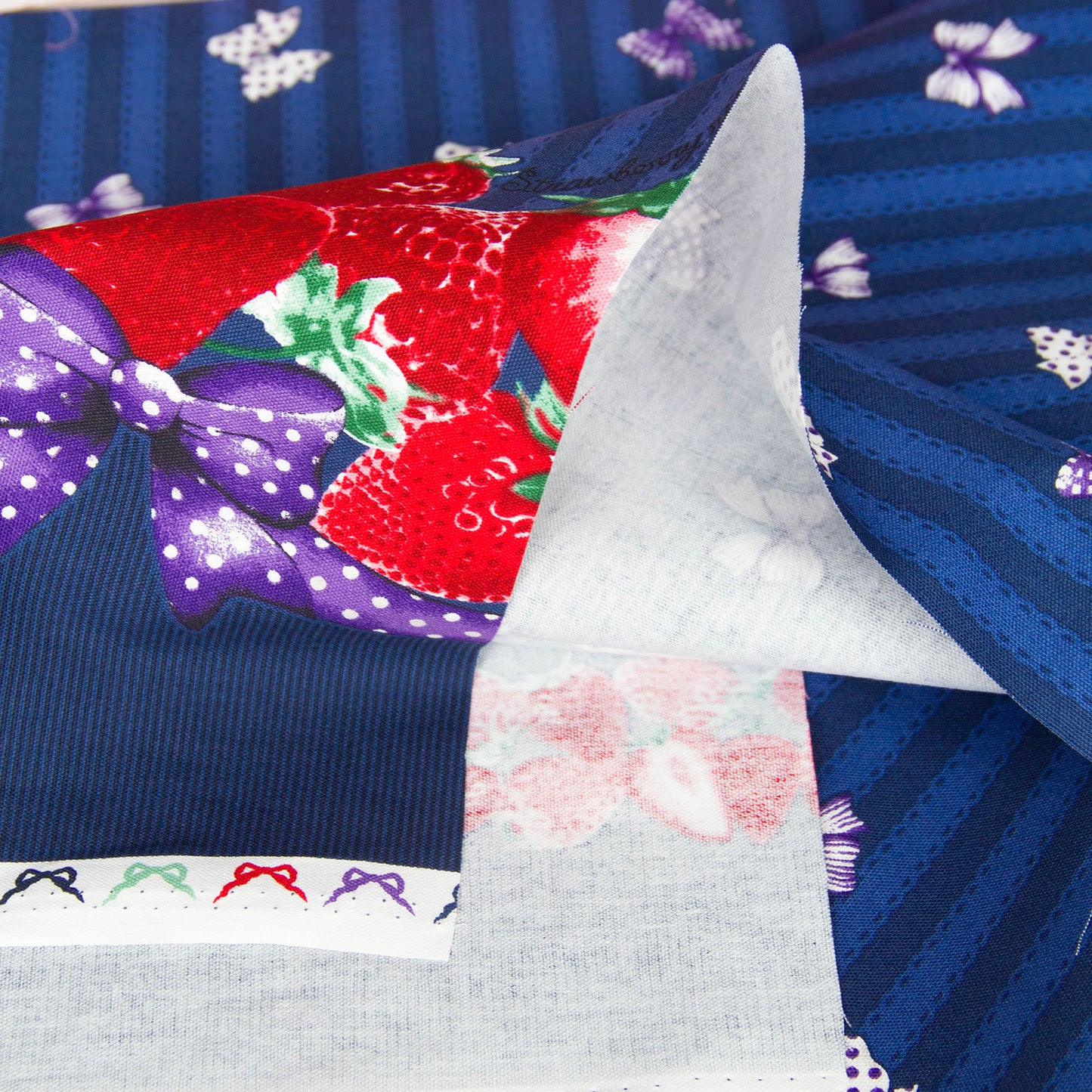Oxford Cotton Fabric Strawberry Stripe Blue by the Yard