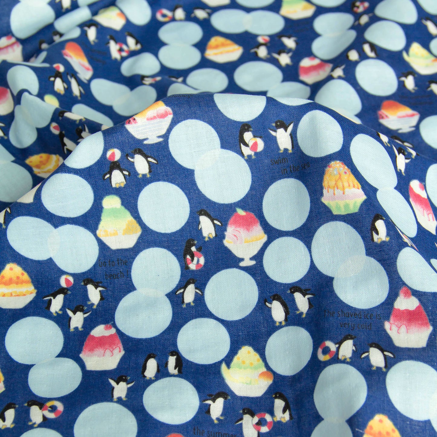 Cotton Double Gauze Fabric Cute Penguin Polka Dot Blue by the Yard