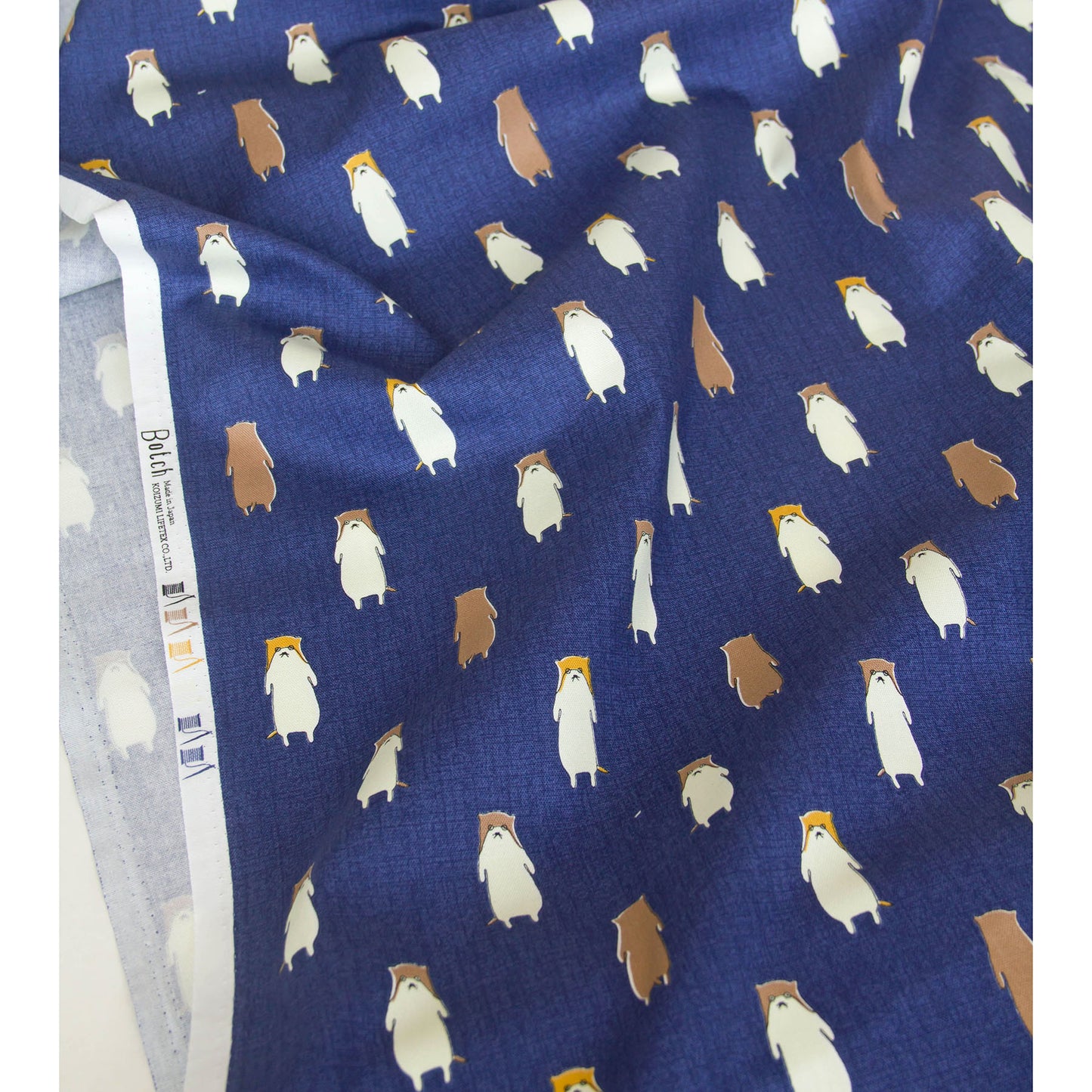 Cute Otter Print Oxford Cotton Fabric Dark Blue by the Yard