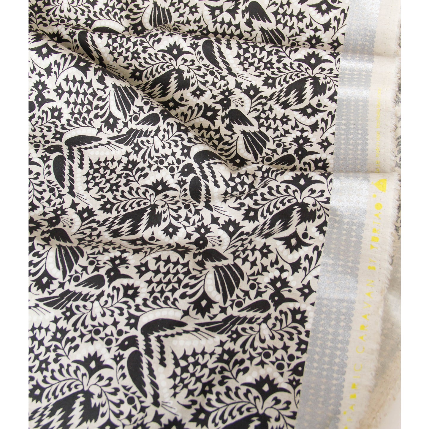 Lightweight Cotton Linen Fabric Bird Black by the Yard