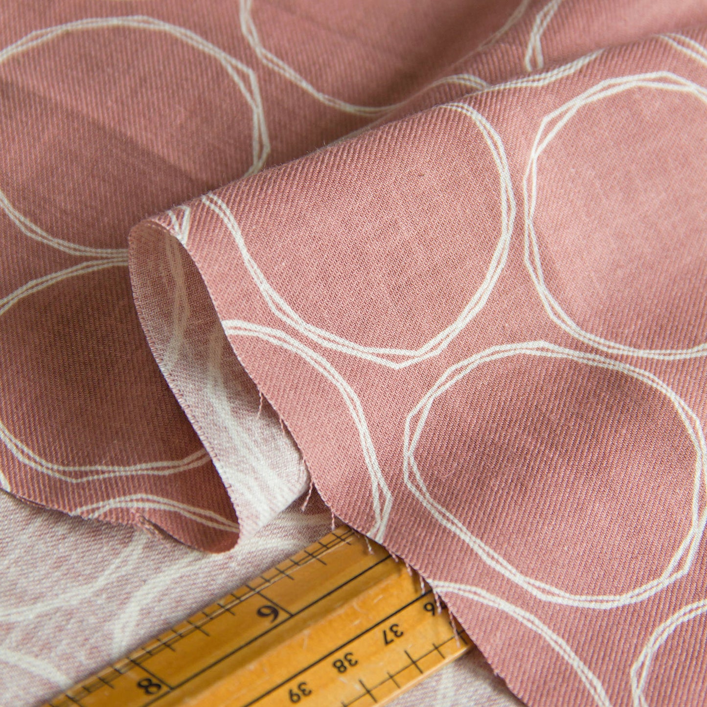 Soft Cotton Linen Fabric Hand-Drawn Circles Dusty Rose by the Yard