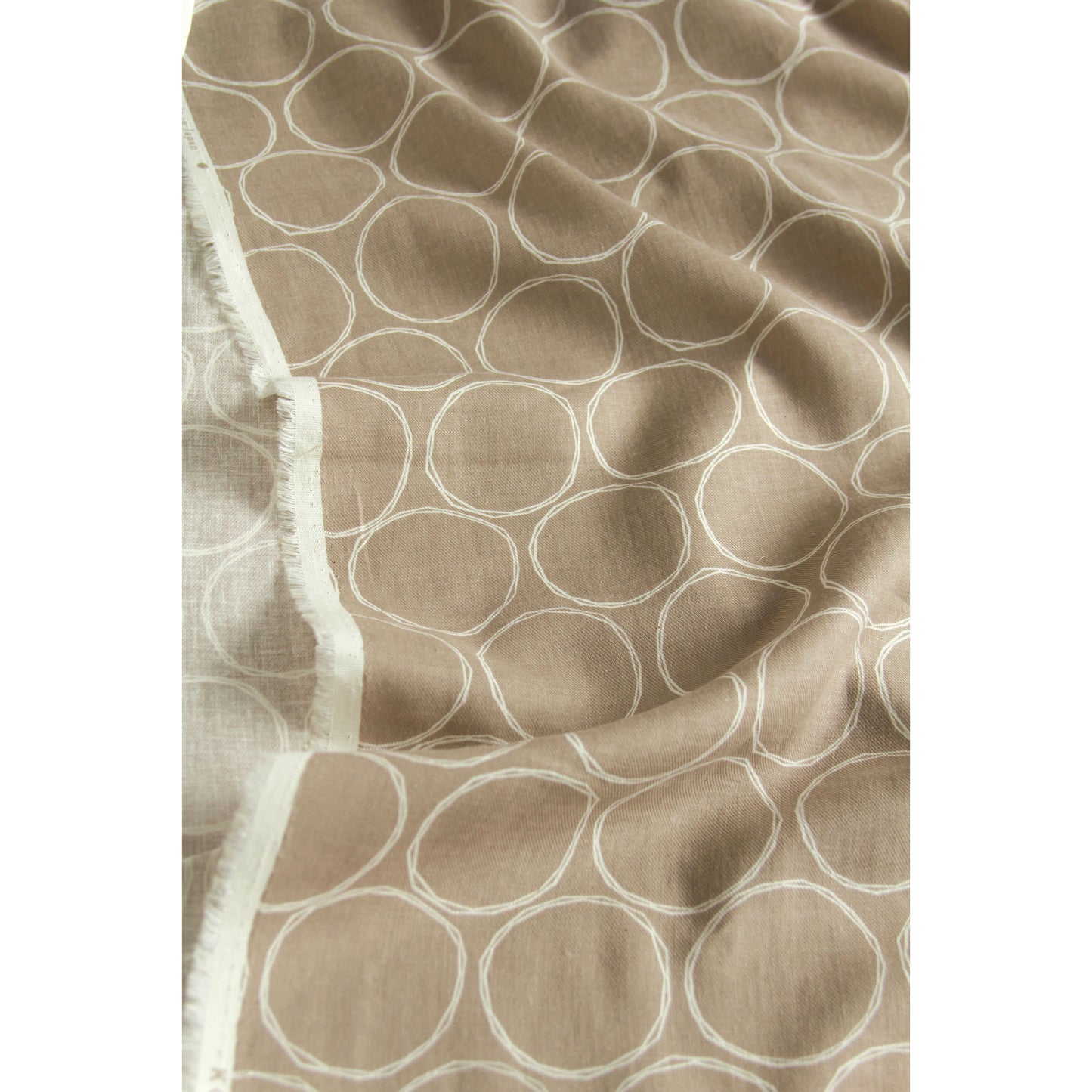 Soft Cotton Linen Fabric Hand-Drawn Circles Taupe by the Yard