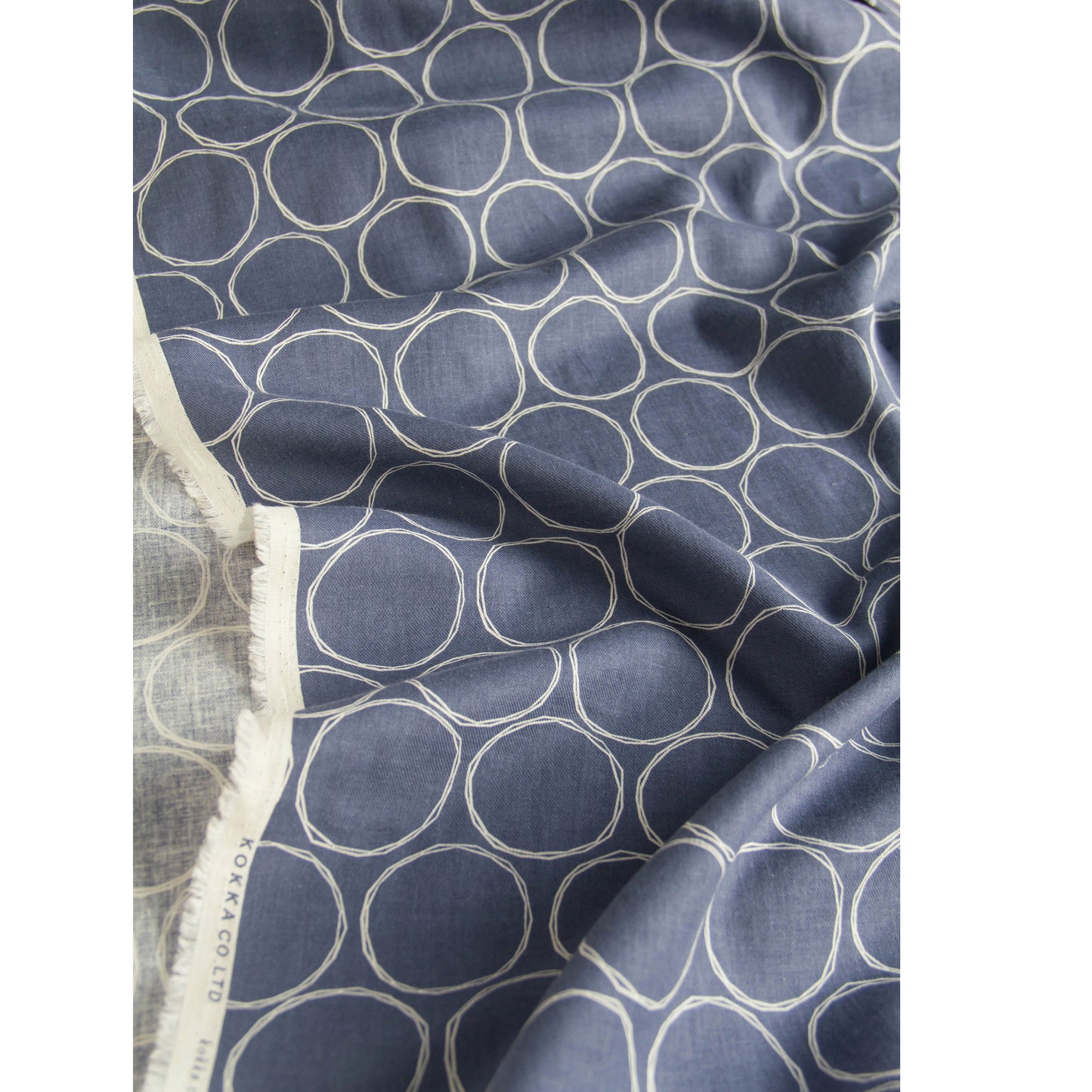 Soft Cotton Linen Fabric Hand-Drawn Circles Gray Blue by the Yard