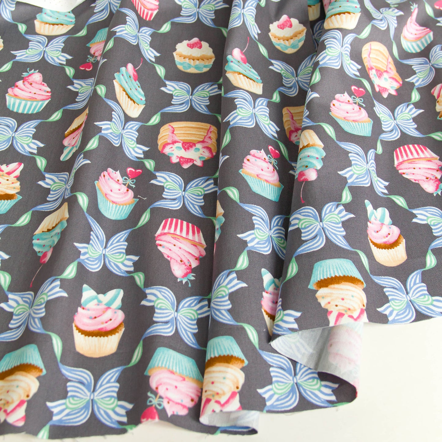Oxford Cotton Fabric Cupcake Bow Gray by the Yard