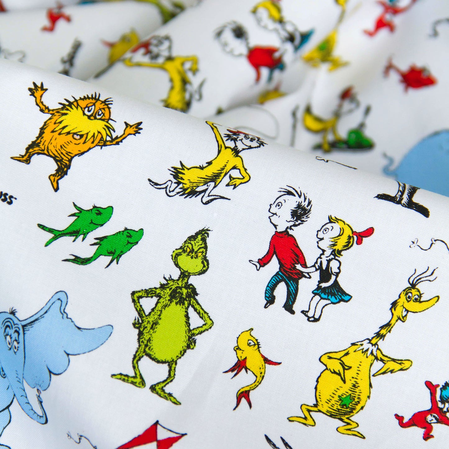 Cartoon Print Cotton Fabric White by the Yard