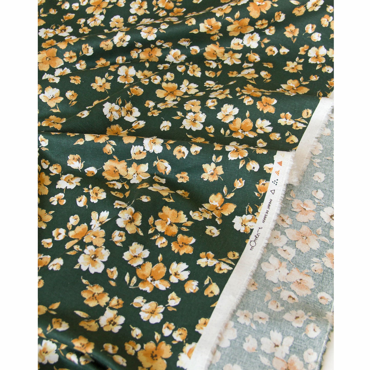 Lightweight Cotton Linen Fabric Watercolor Floral Dark Green by the Yard