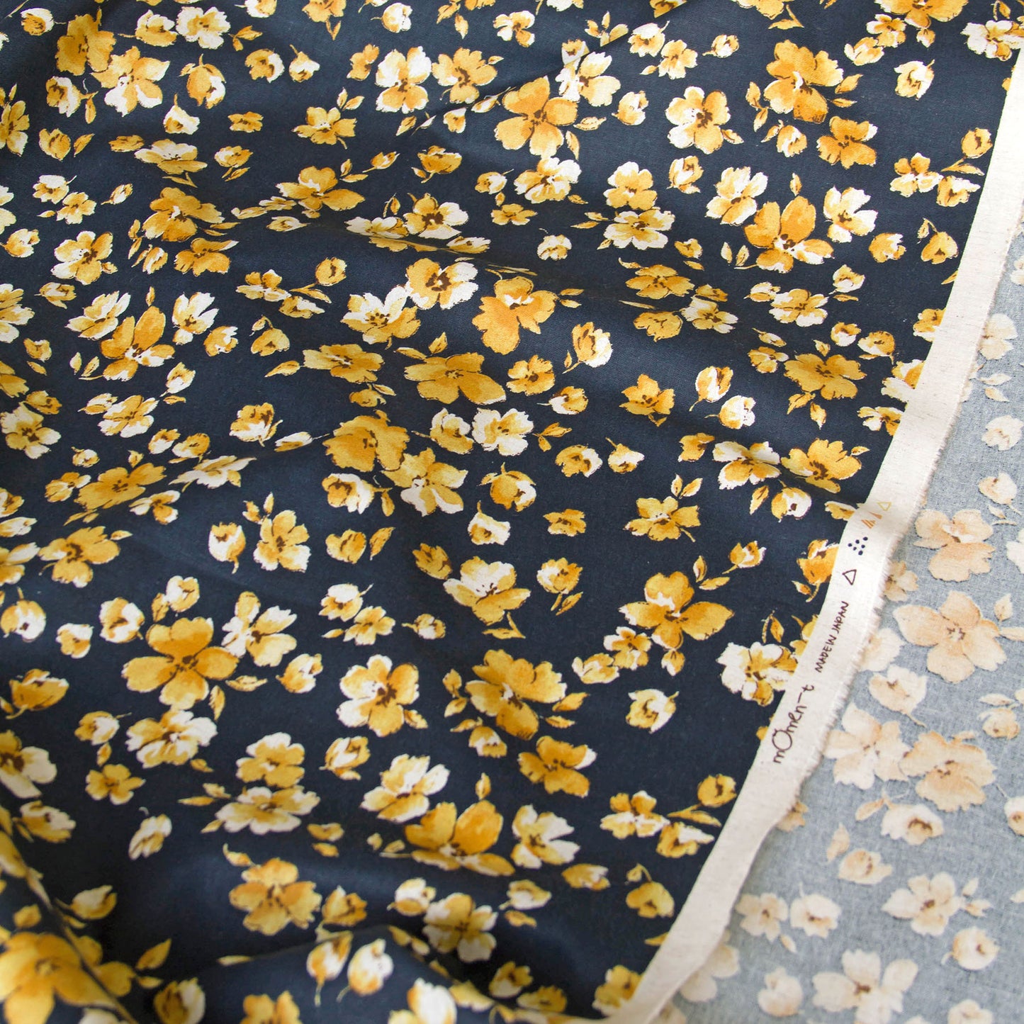 Lightweight Cotton Linen Fabric Watercolor Floral Navy by the Yard