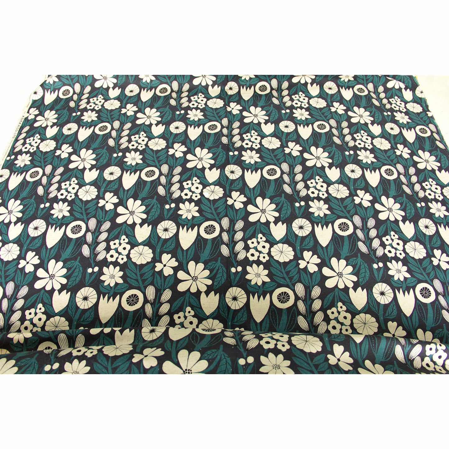 Vintage Style Cotton Linen Blend Canvas Fabric Flower Navy by the Yard