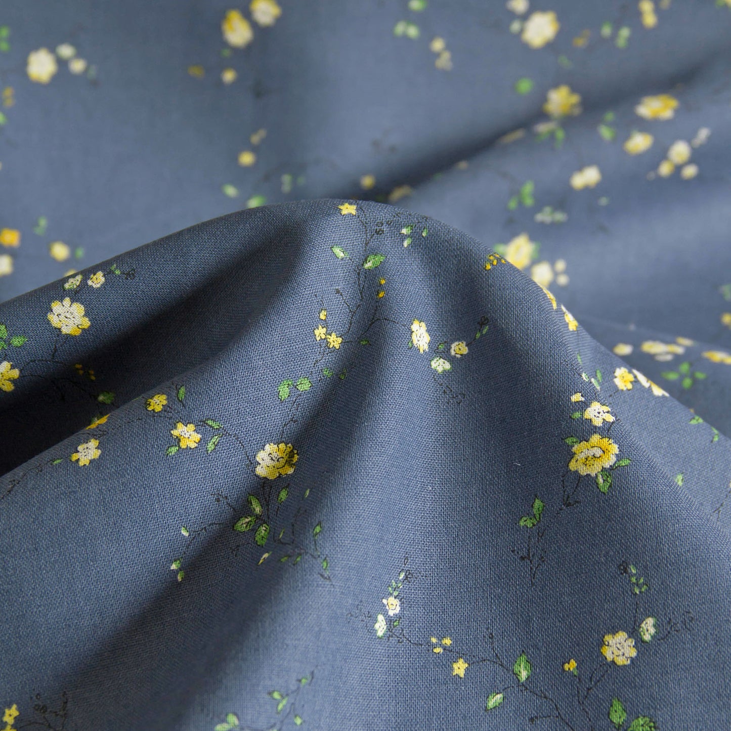 Lightweight Cotton Linen Fabric Kokka Vintage Floral Deep Blue by the Yard
