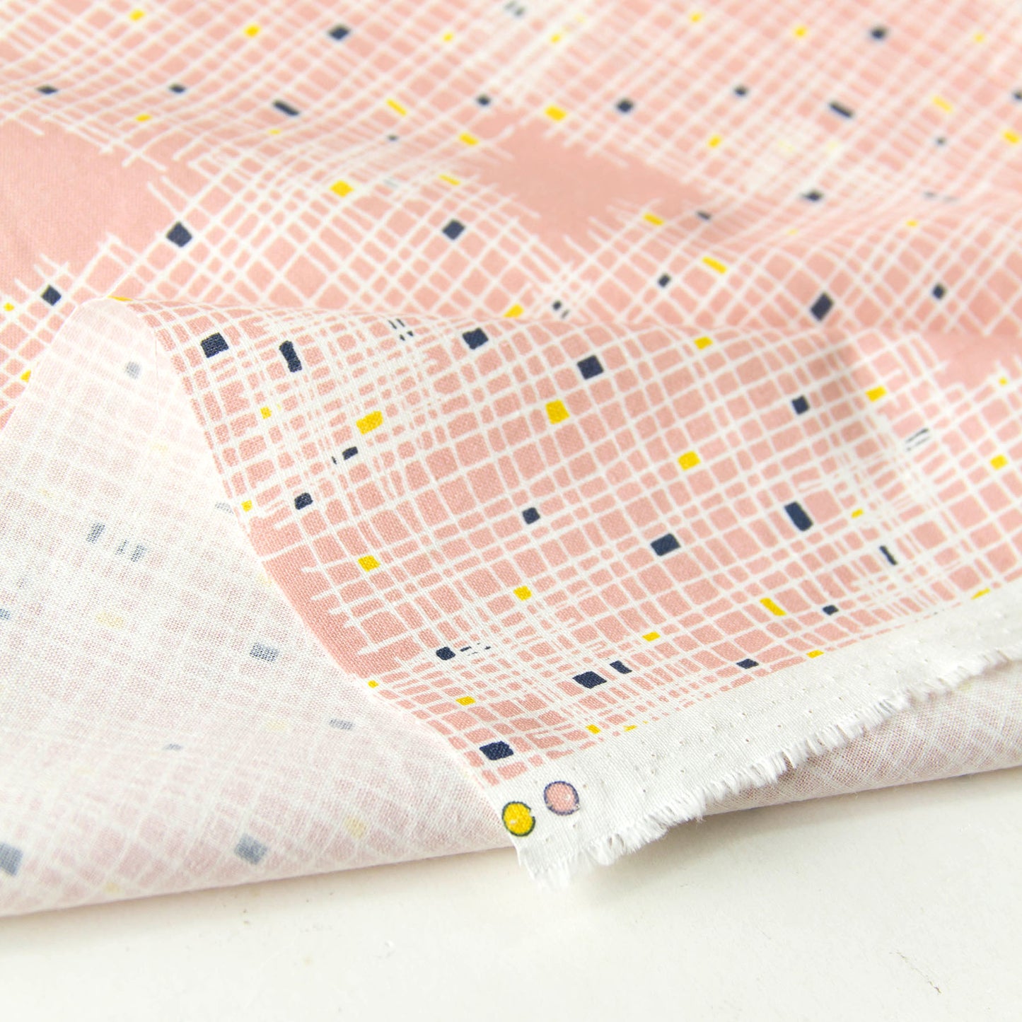 Tayutou Lightweight Cotton Linen Fabric Grid Geo Pink by the Yard