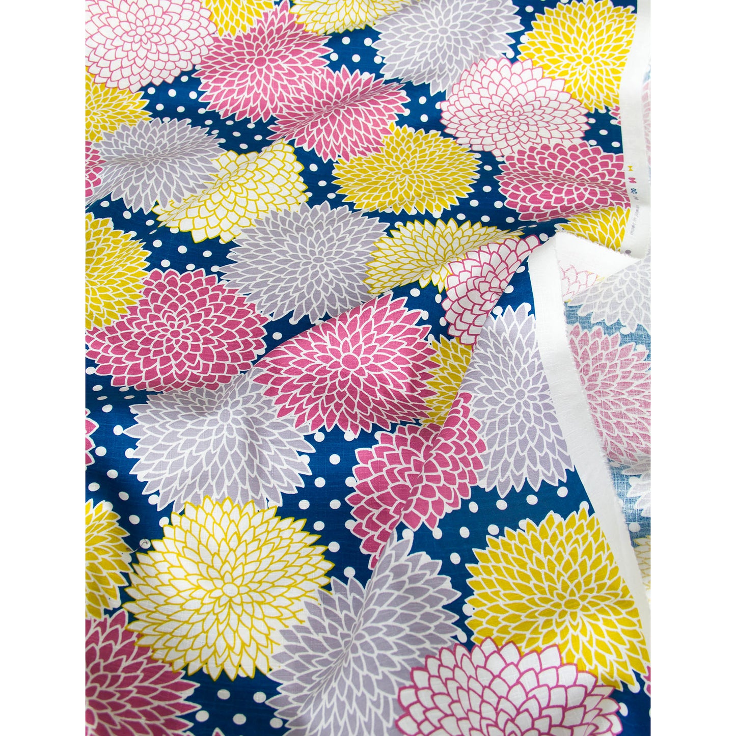 Vibrant Dahlia Flower Print Dobby Cotton Fabric Blue by the Yard