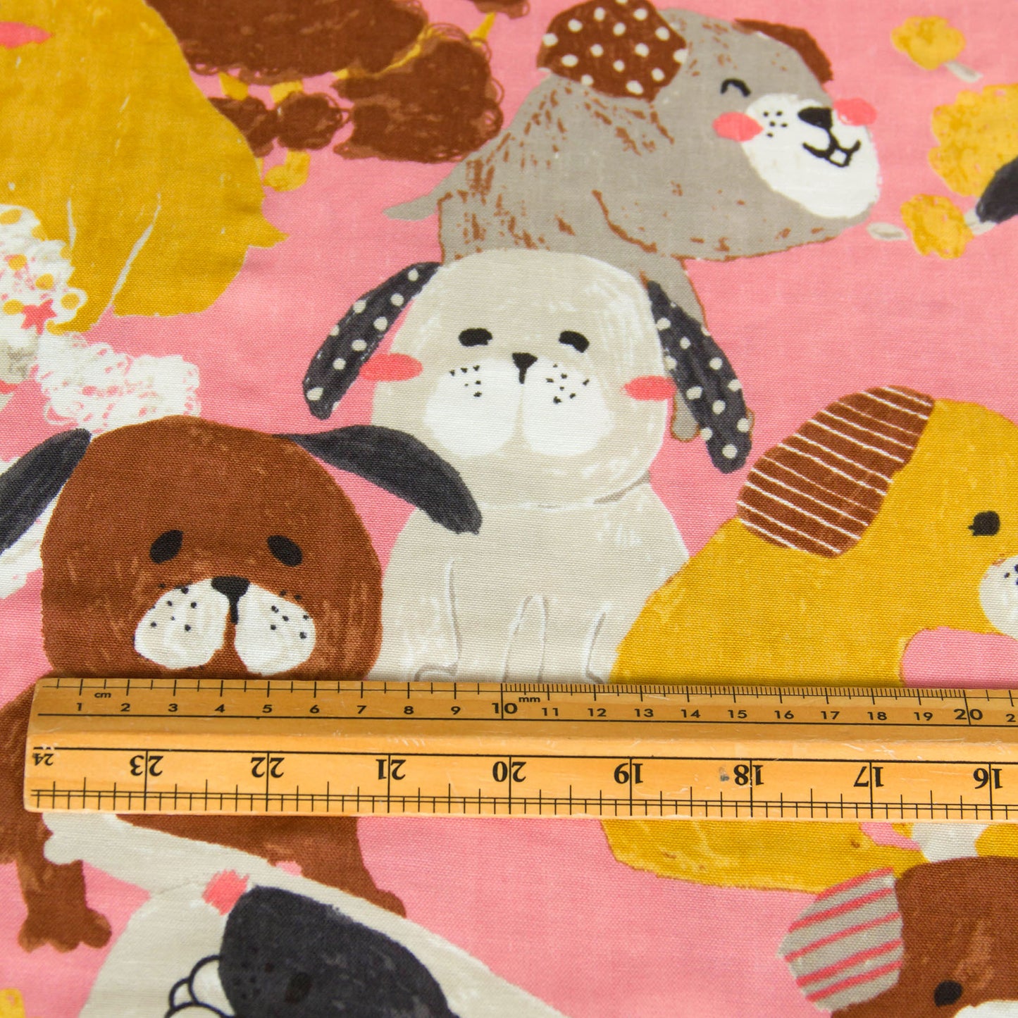 Cotton Double Gauze Fabric Big Animal Puppy Dog Pink by the Yard
