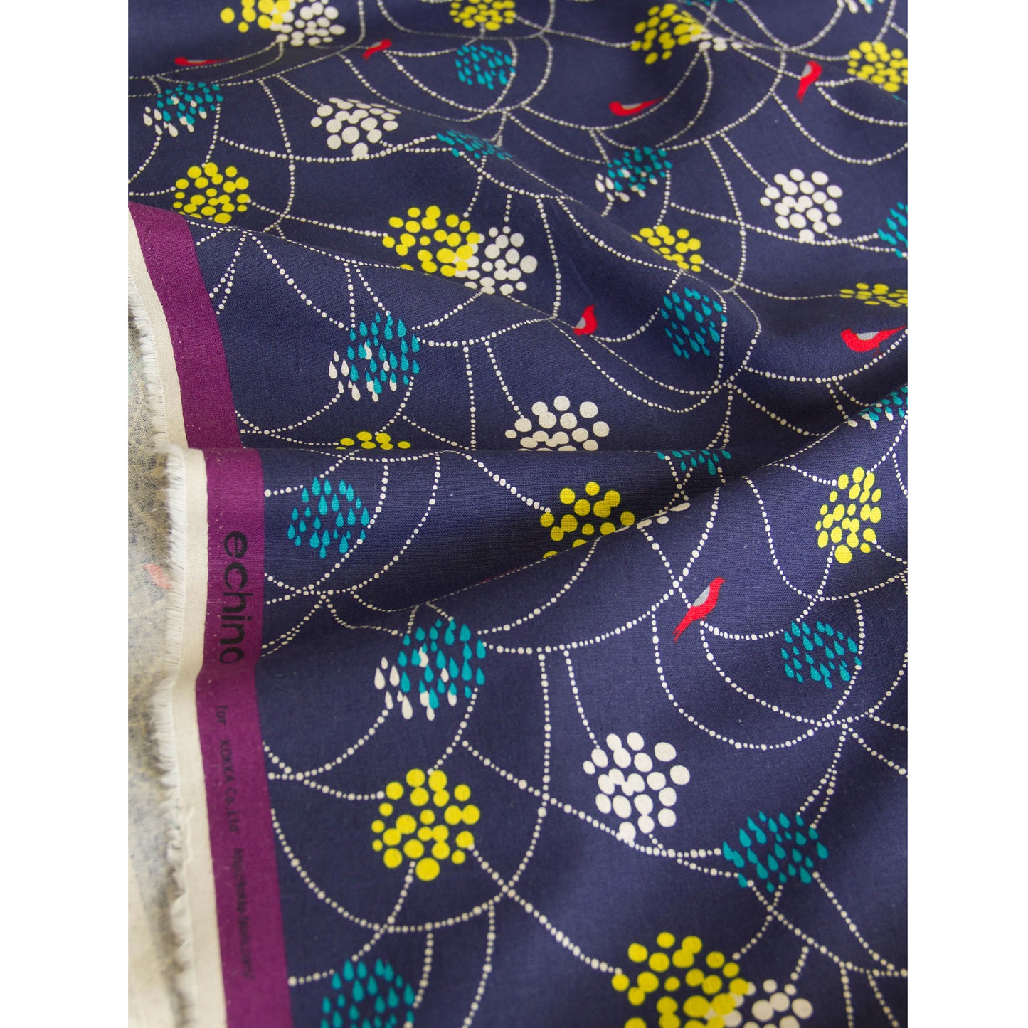 Cotton Linen Canvas Fabric Echino By Etsuko furuya Bird to hang Navy by the Yard