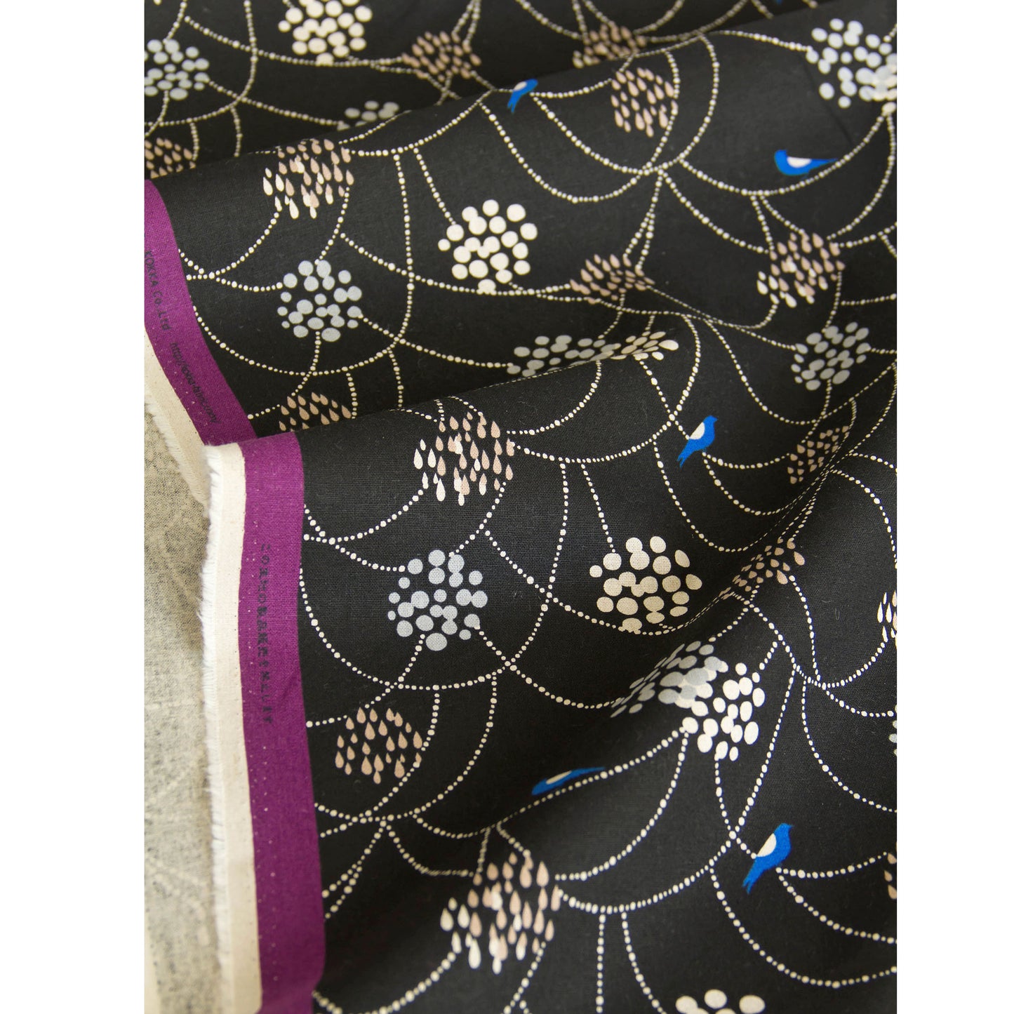 Cotton Linen Canvas Fabric Echino By Etsuko furuya Bird to hang Black by the Yard