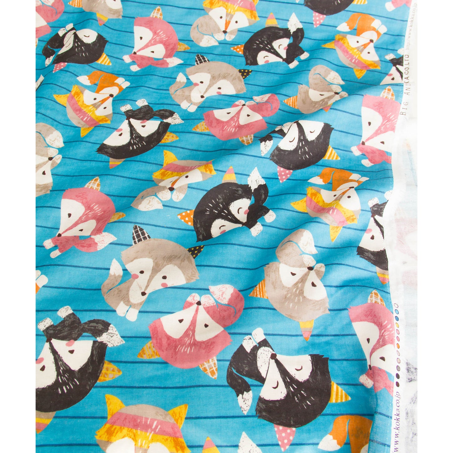 Cotton Double Gauze Fabric Cute Cartoon Fox Blue by the Yard
