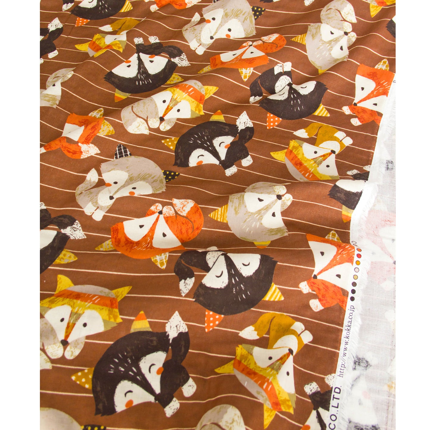 Cotton Double Gauze Fabric Cute Cartoon Fox Brown by the Yard