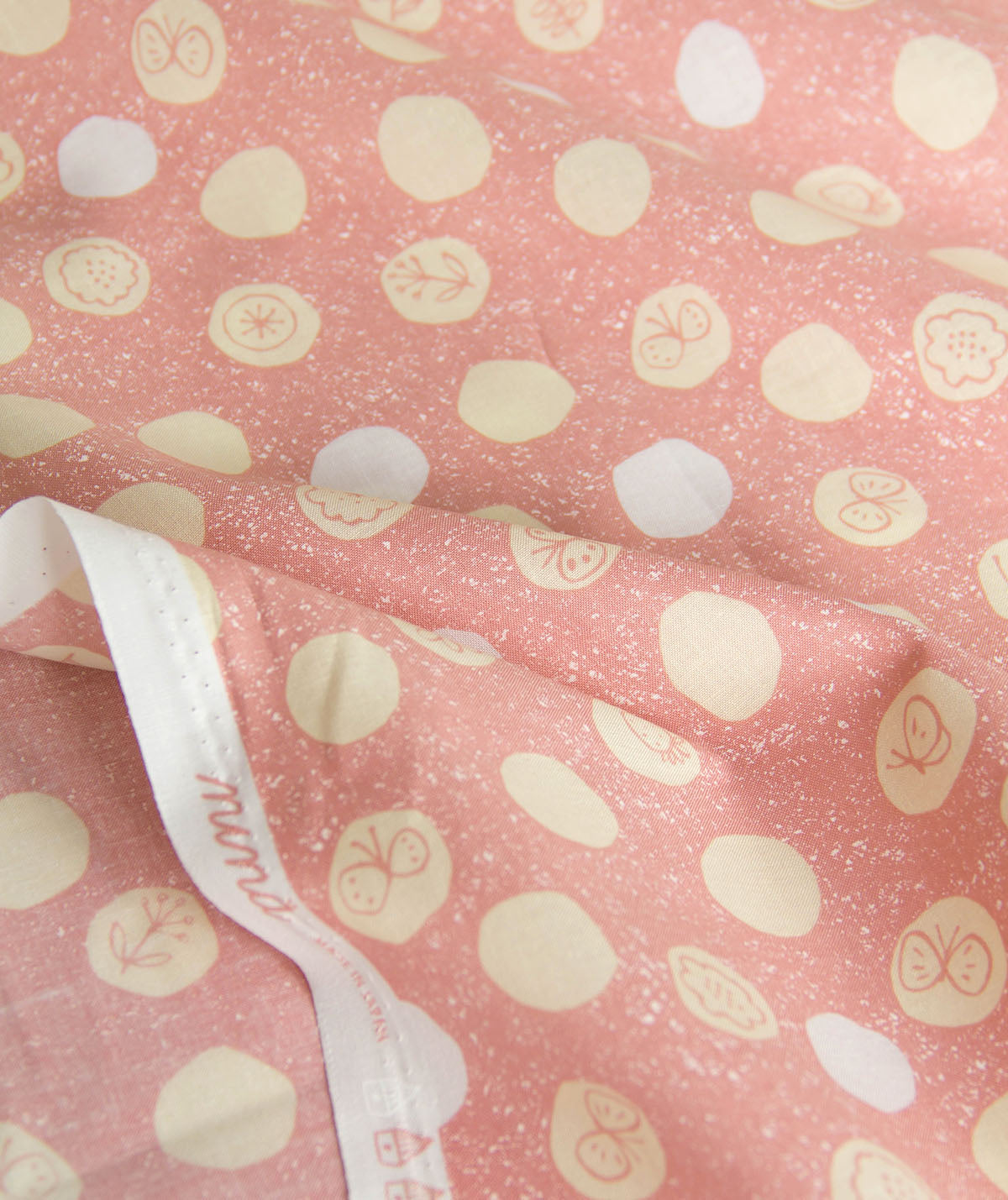 Polka Dot Cotton Fabric Butterfly Print Pastel Pink by the Yard