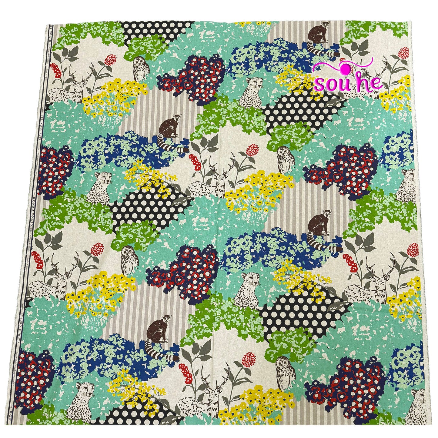 Toile de coton et lin Echino par Etsuko Furuya, motif losanges bleus, vendue au mètre