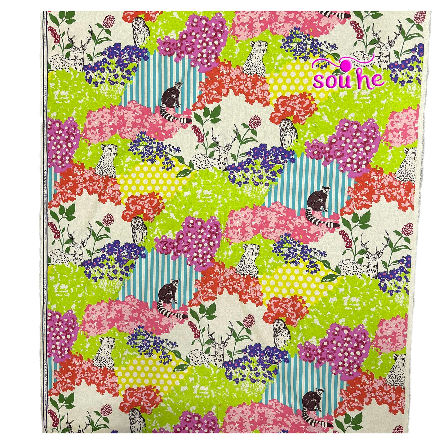 Toile de coton et lin Echino par Etsuko Furuya, motif losanges bleus, vendue au mètre