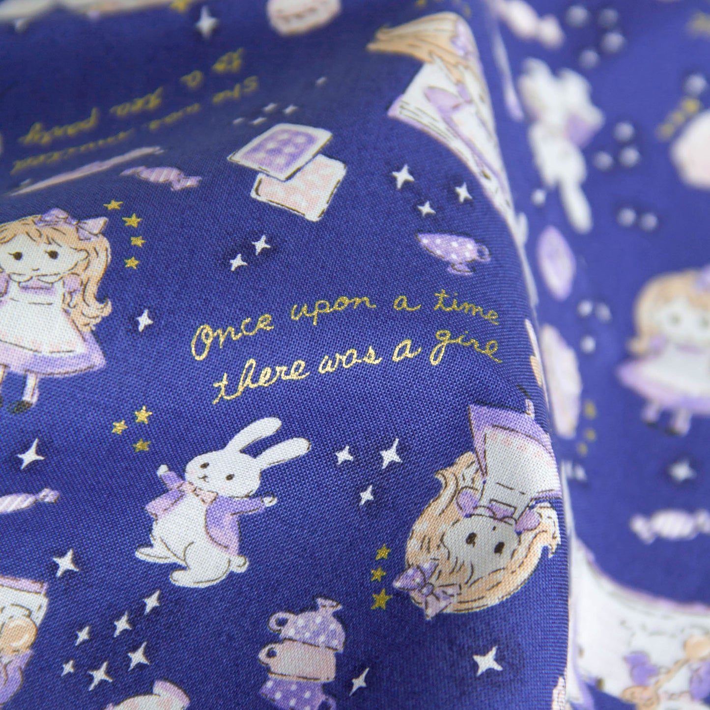 Cute Girl & Bunny Cotton Fabric with Golden Stars by the Yard