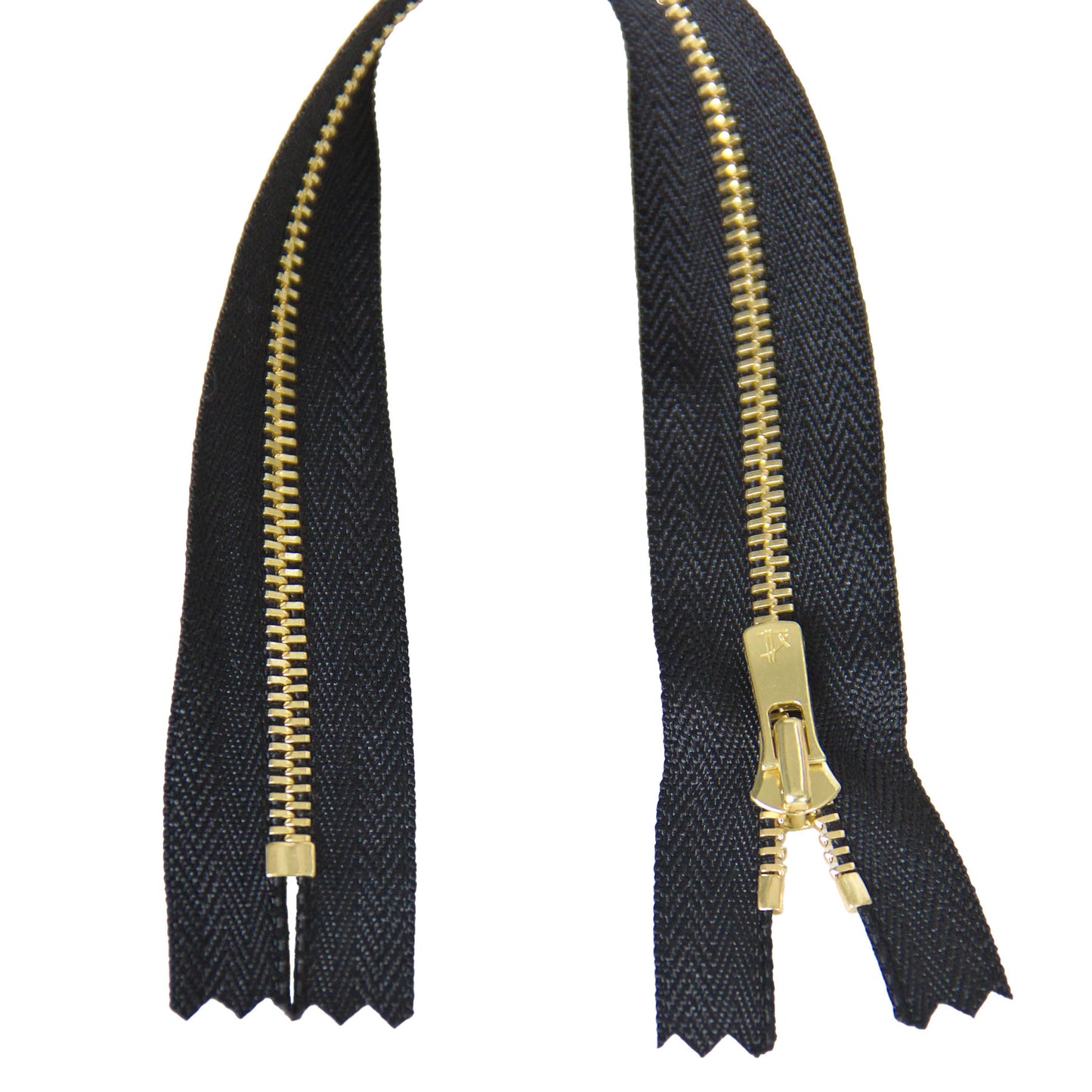 YKK Excella #3 Closed-End Metal Zippers with Gold Teeth Black
