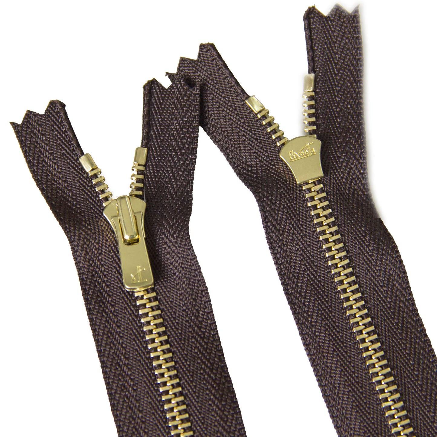 YKK Excella #3 Closed-End Metal Zippers with Gold Teeth Dark Brown