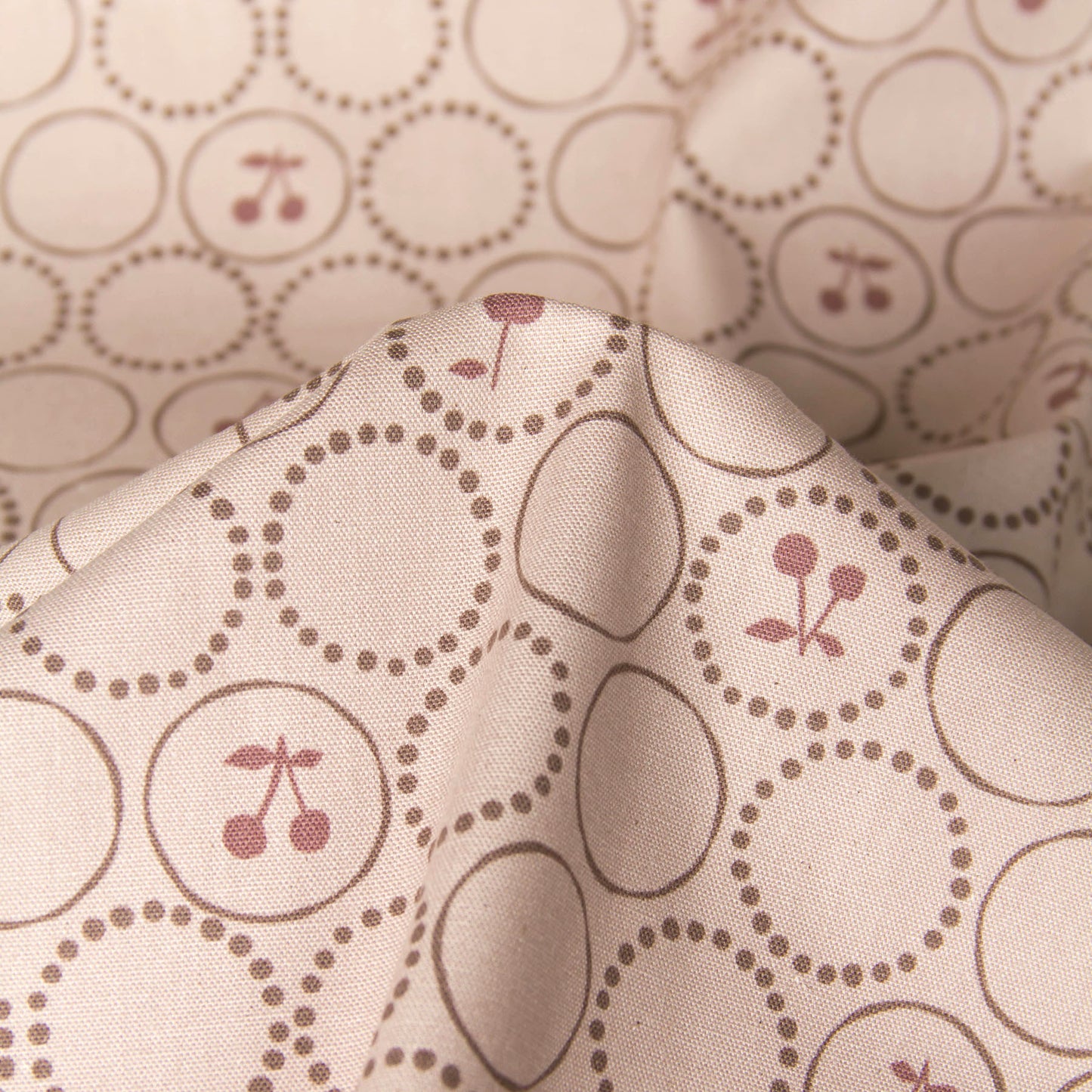 Oxford Cotton Fabric Kokka Cherry Circle Dusty Pink by the Yard