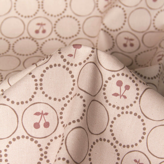 Oxford Cotton Fabric Kokka Cherry Circle Dusty Pink by the Yard