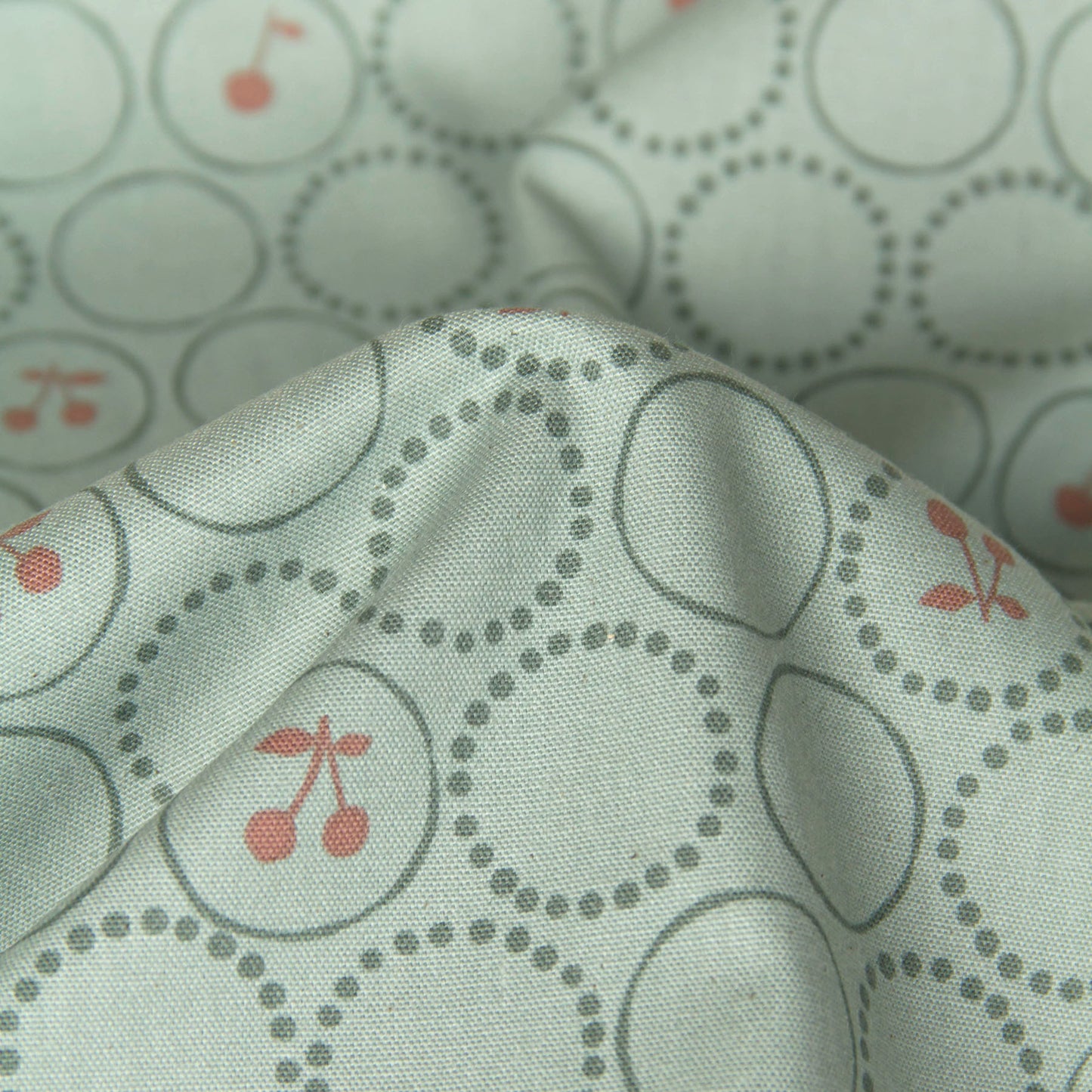 Oxford Cotton Fabric Kokka Cherry Circle Sage Green by the Yard