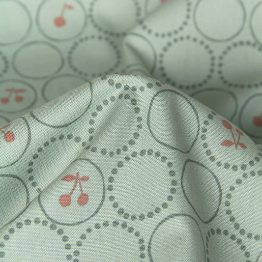 Oxford Cotton Fabric Kokka Cherry Circle Sage Green by the Yard