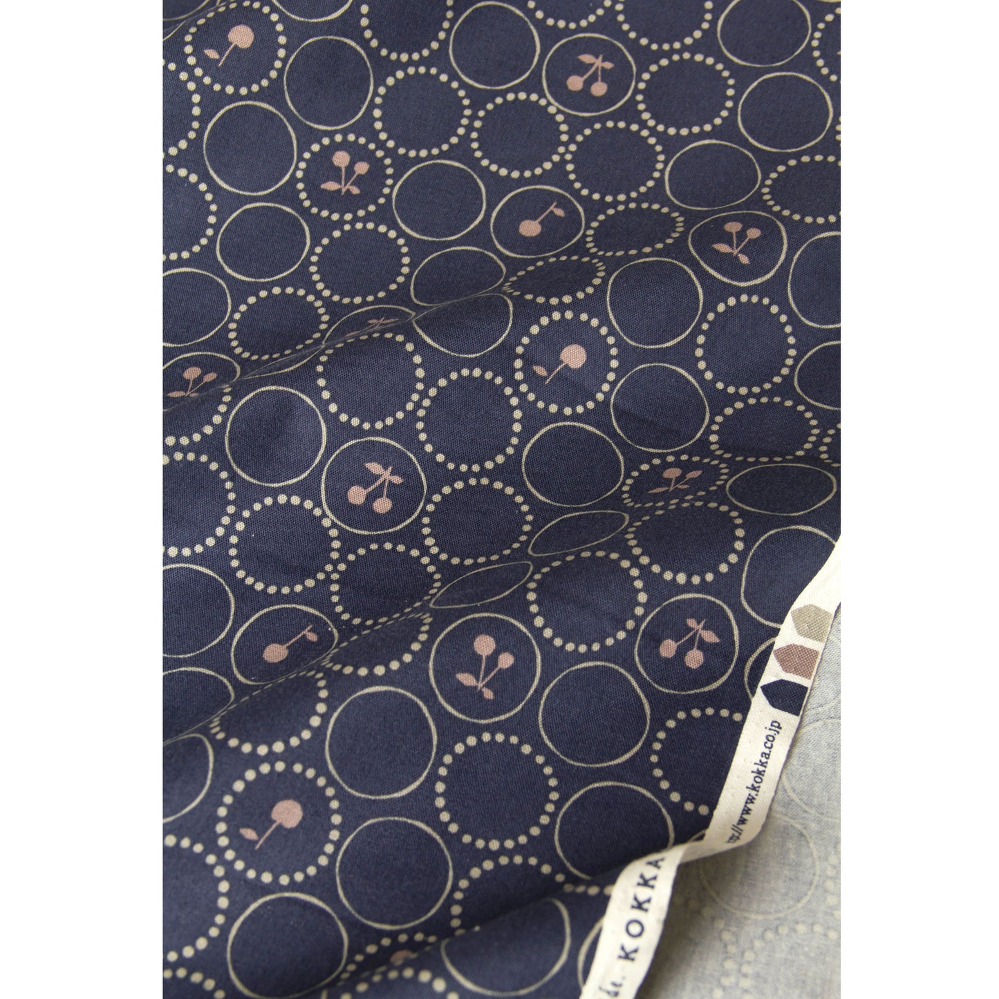 Oxford Cotton Fabric Kokka Cherry Circle Navy by the Yard