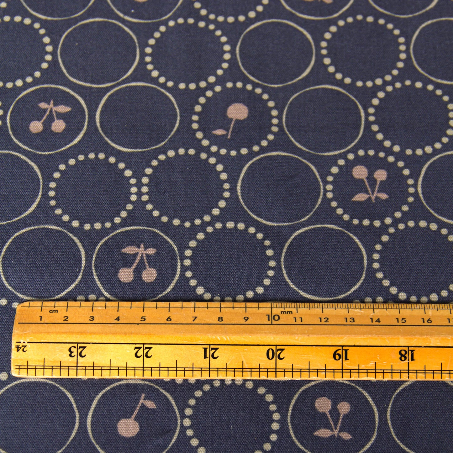 Oxford Cotton Fabric Kokka Cherry Circle Navy by the Yard