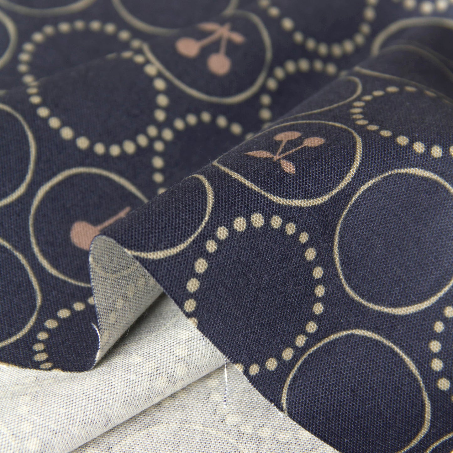 Oxford Cotton Fabric Kokka Cherry Circle Navy by the Yard