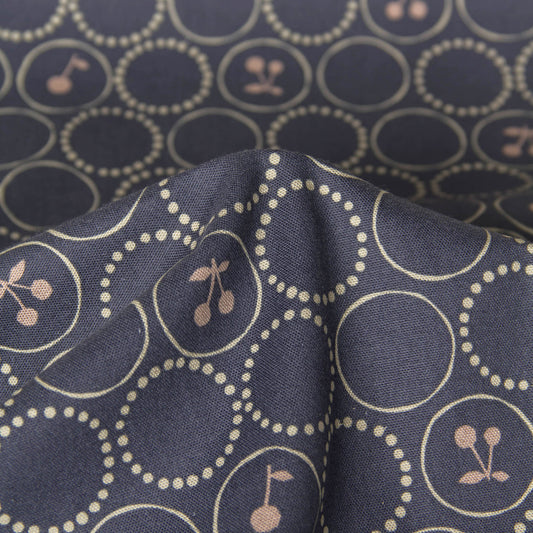 Oxford Cotton Fabric Kokka Cherry Circle Navy by the Yard