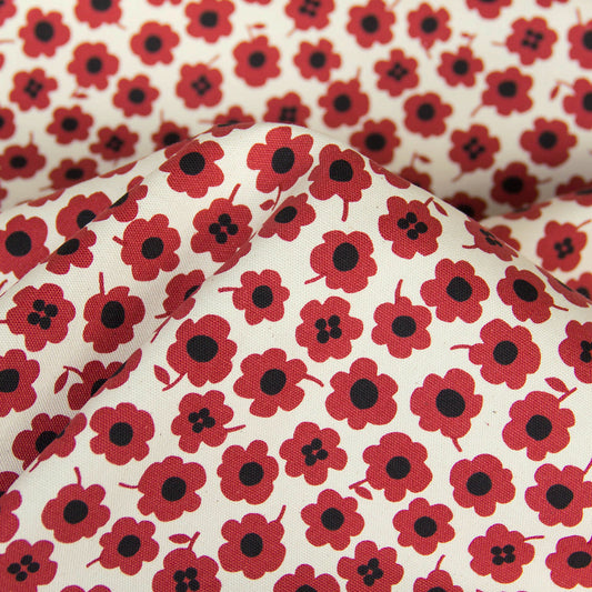 Oxford Cotton Kokka Floral Print Fabric Red by the Yard