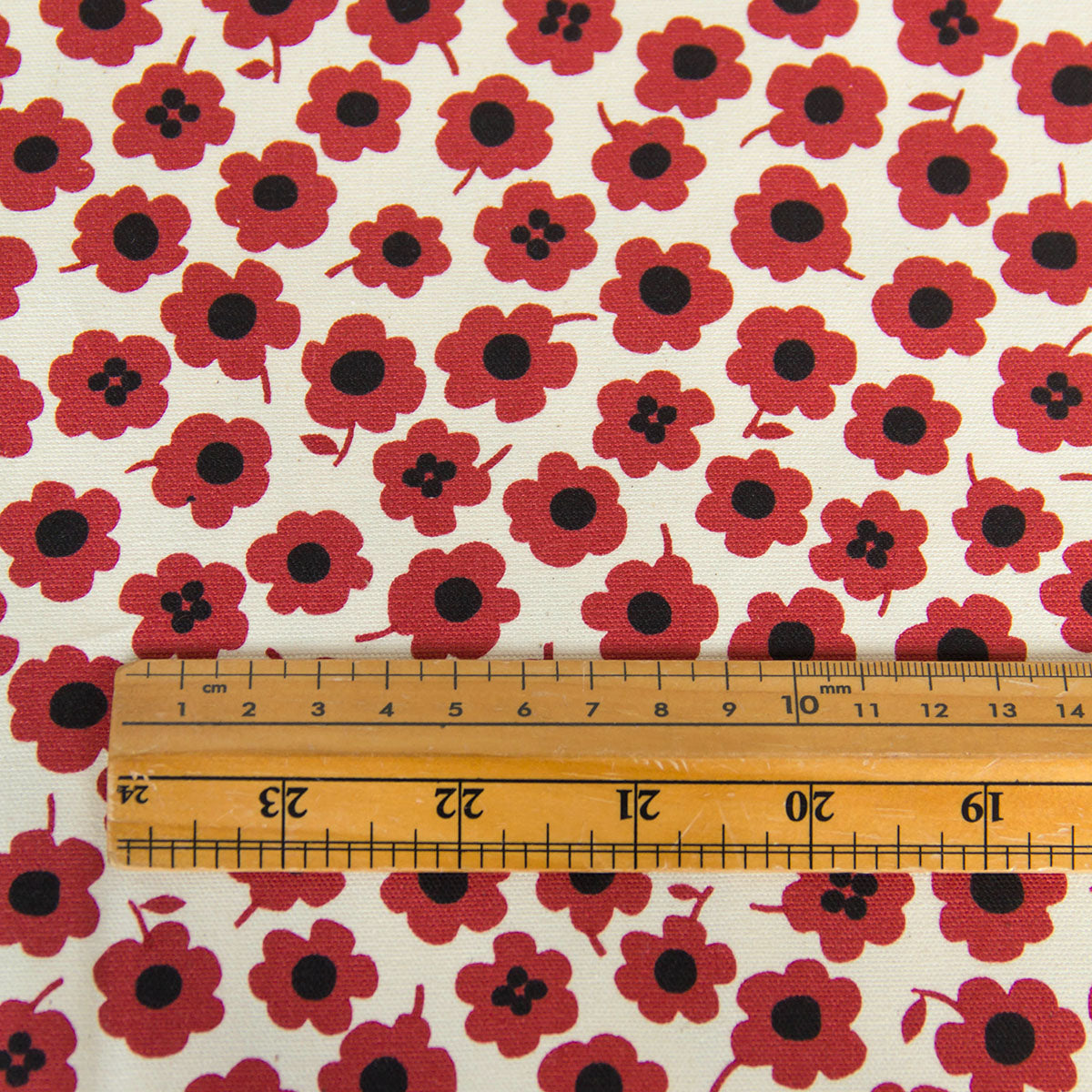 Oxford Cotton Kokka Floral Print Fabric Red by the Yard