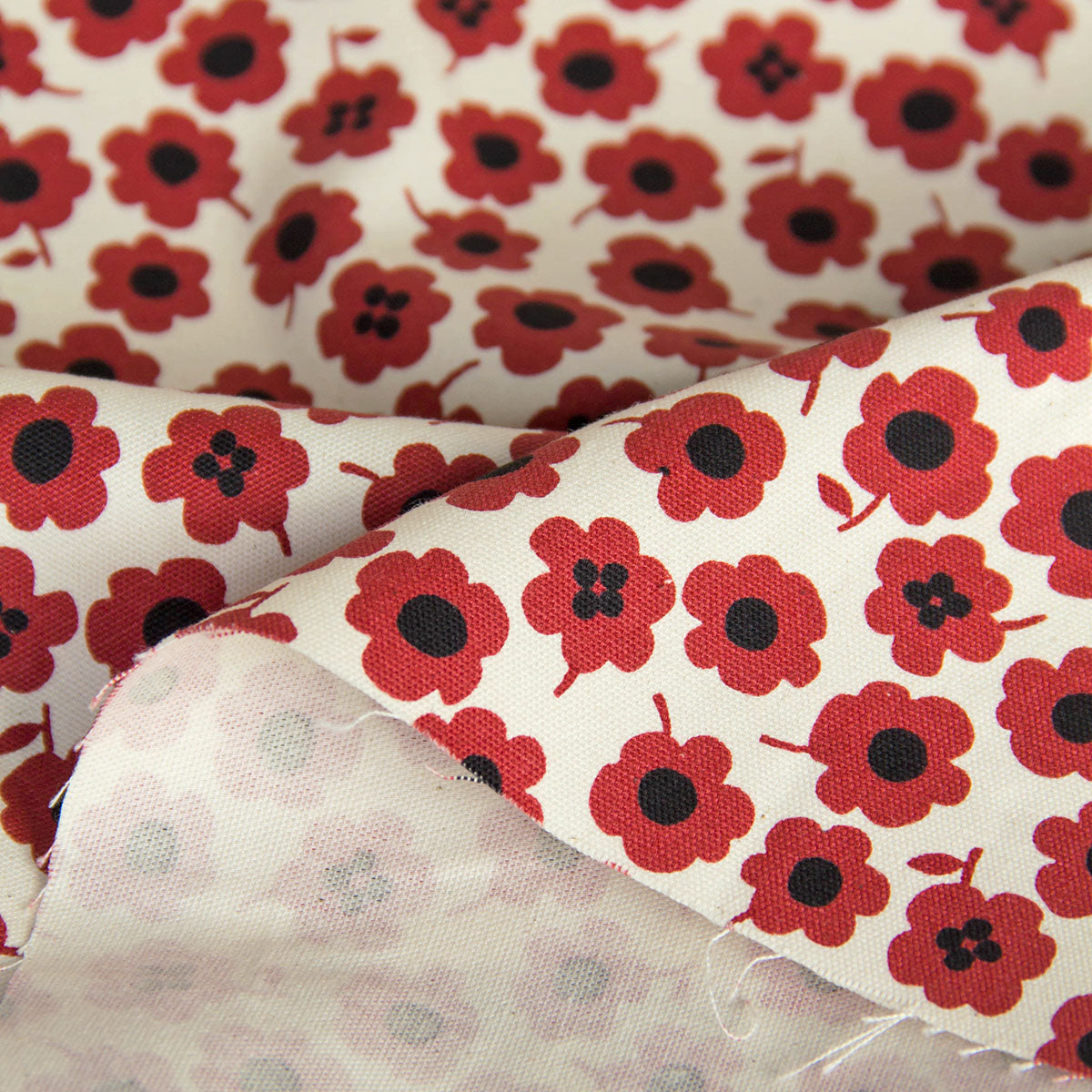 Oxford Cotton Kokka Floral Print Fabric Red by the Yard