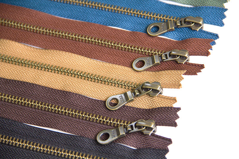 YKK #5 Closed-End Metal Zippers with Bronze Teeth for Sewing Bags & Crafts