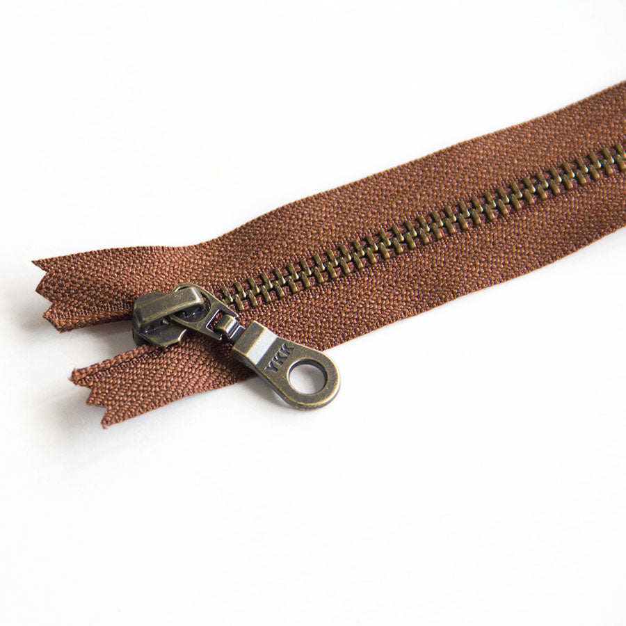 YKK #5 Closed-End Metal Zippers with Bronze Teeth for Sewing Bags & Crafts