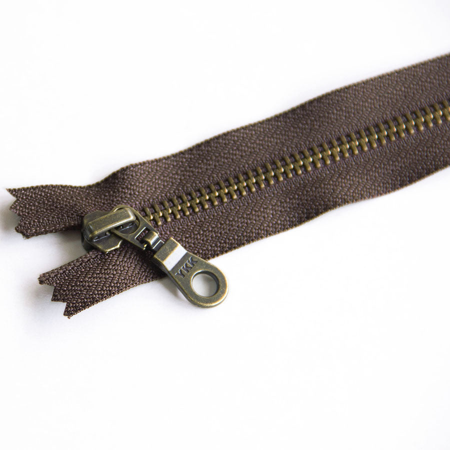 YKK #5 Closed-End Metal Zippers with Bronze Teeth for Sewing Bags & Crafts