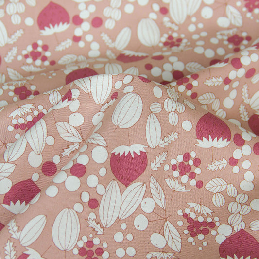 Oxford Cotton  Fabric Vintage Style Strawberry & Nut Blush Pink by the Yard