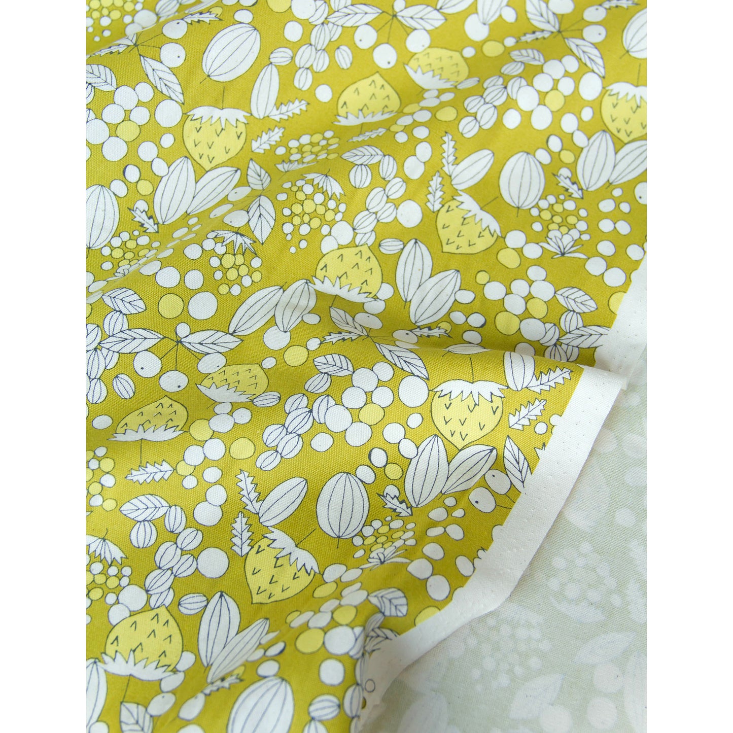 Oxford Cotton  Fabric Vintage Style Strawberry & Nut Yellow by the Yard