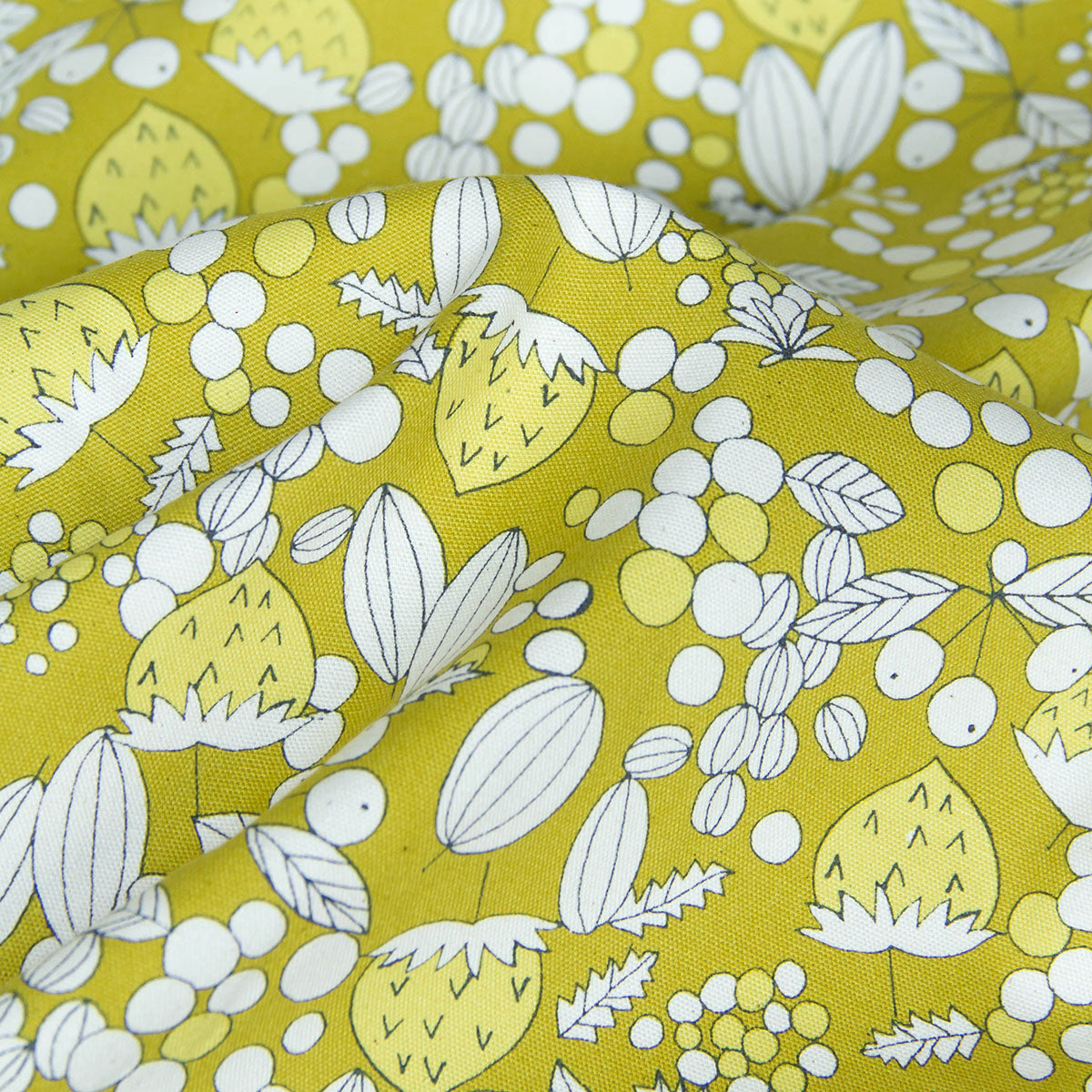 Oxford Cotton  Fabric Vintage Style Strawberry & Nut Yellow by the Yard