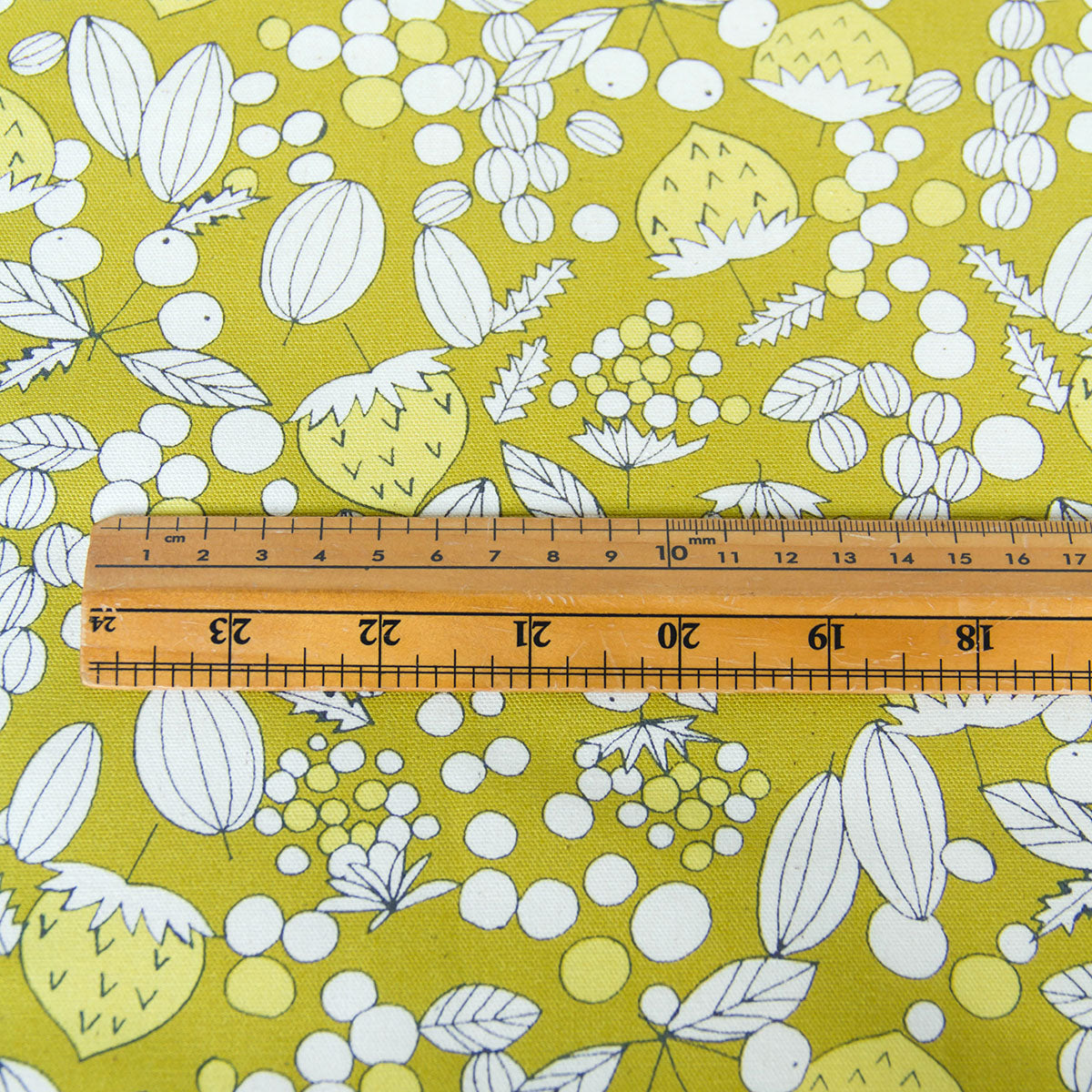 Oxford Cotton  Fabric Vintage Style Strawberry & Nut Yellow by the Yard