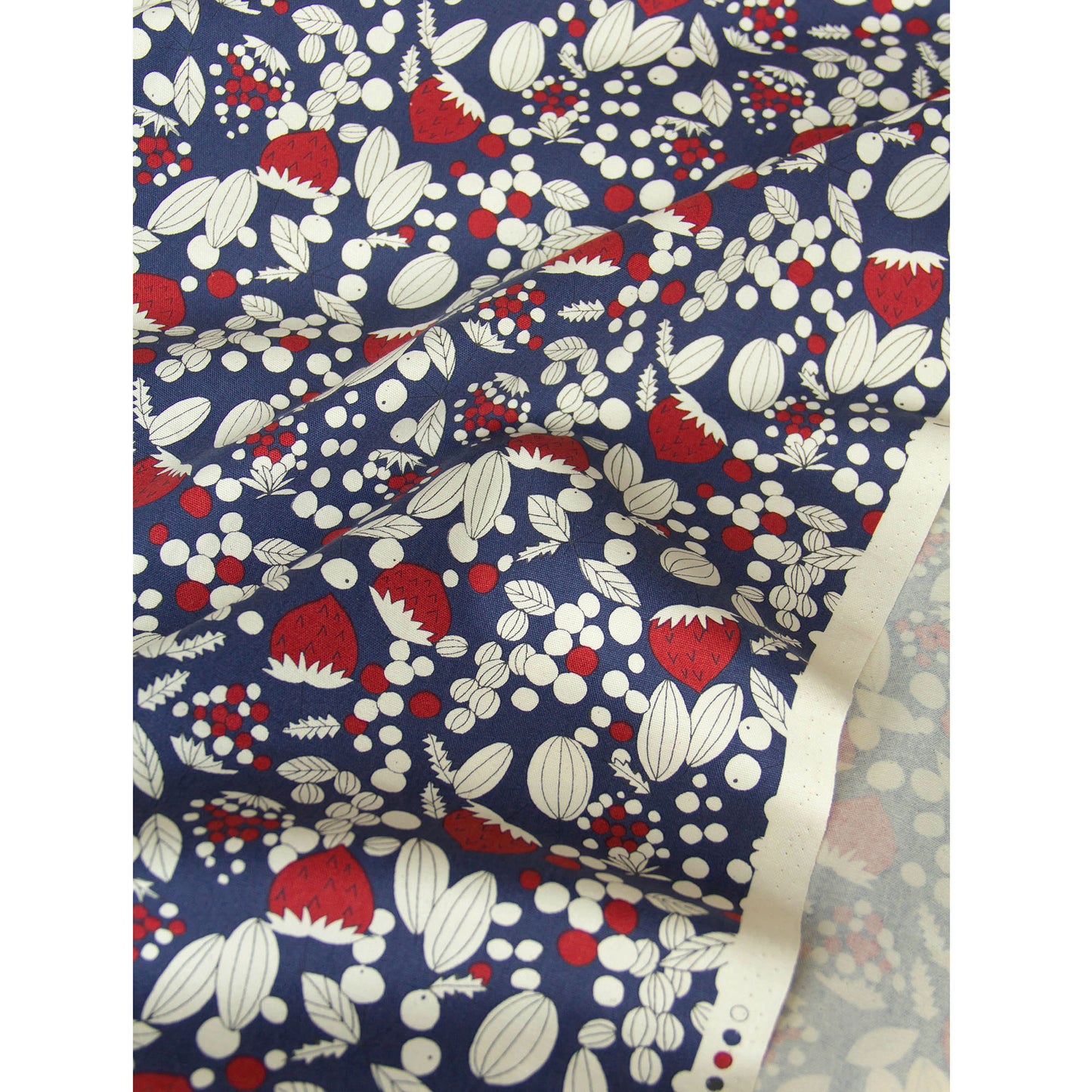 Oxford Cotton  Fabric Vintage Style Strawberry & Nut Navy by the Yard